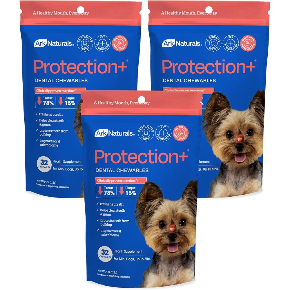 Ark Naturals Protection+ Brushless Toothpaste For Mini Breeds Bundle Fortified Dog Dental Chew With Toothpaste Center 4 Ounces 3 Pack
