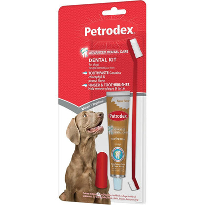 Petrodex Dental Care Kit For Dogs And Puppies With Enzymatic Peanut Flavor Toothpaste And Dual Ended Toothbrush And Finger Brush 2.5 Ounces