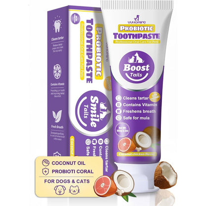 VVHOMIFE Natural Coconut Oil Dog And Cat Toothpaste Safe To Swallow Probiotic Dental Care For Pets 3.52 Ounces