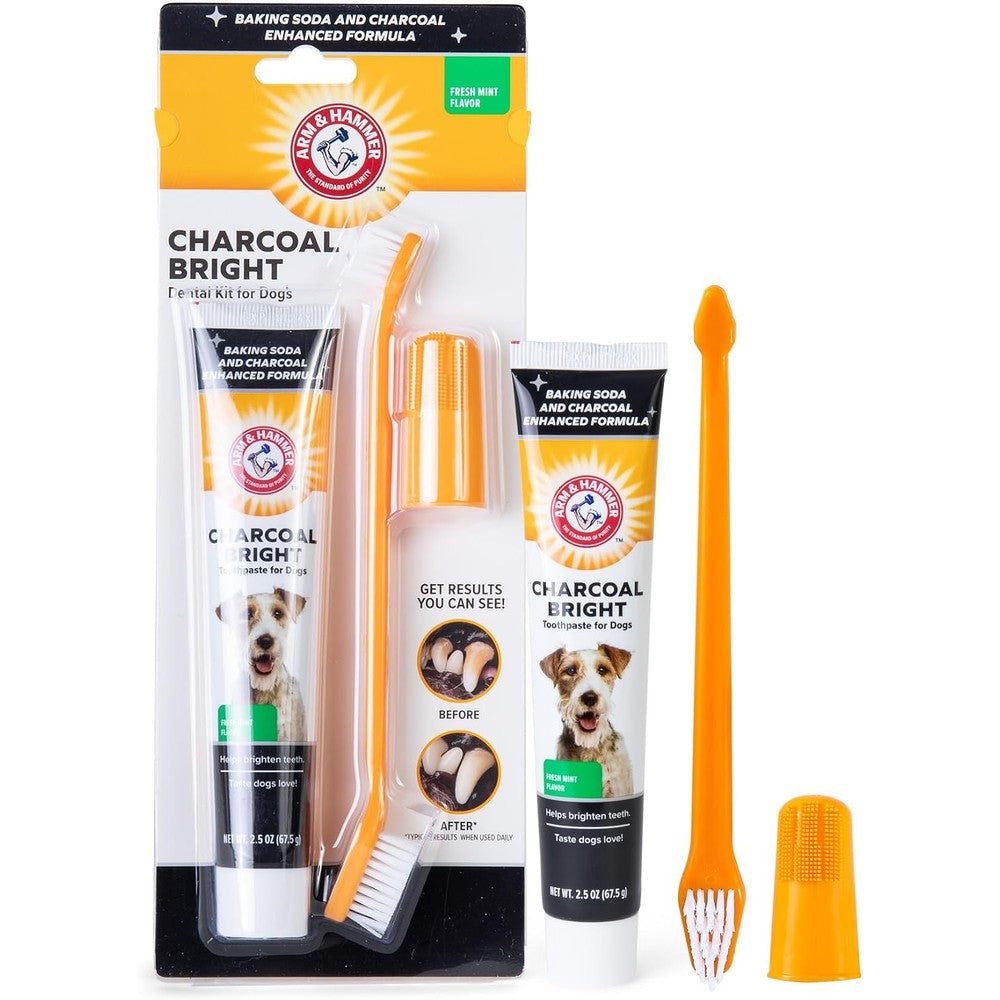Arm And Hammer For Pets Dog Dental Care Fresh Breath Kit With Charcoal Toothpaste And Dual Headed Toothbrush For Plaque Removal