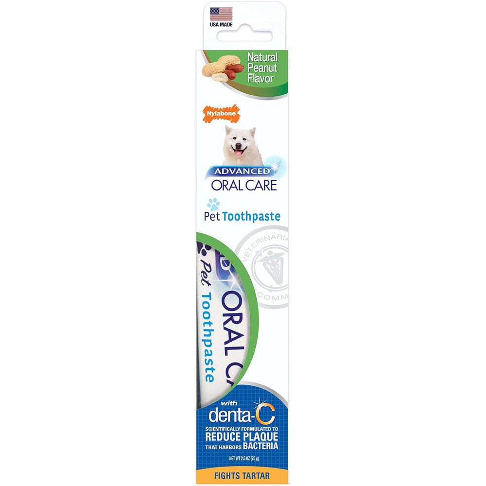 Nylabone Advanced Oral Care Natural Dog Toothpaste Peanut Butter Flavor 2.5 Ounce Tube For Plaque And Tartar Control
