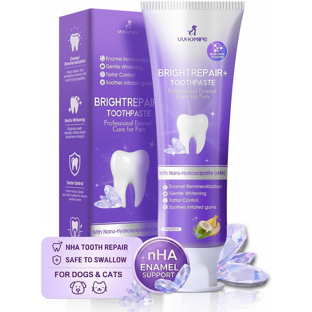 VVHOMIFE 6% nHA Dual Enzyme Pet Toothpaste for Dogs and Cats with Sensitive Teeth Gentle Enamel Care and Plaque Control 3.52 Ounce