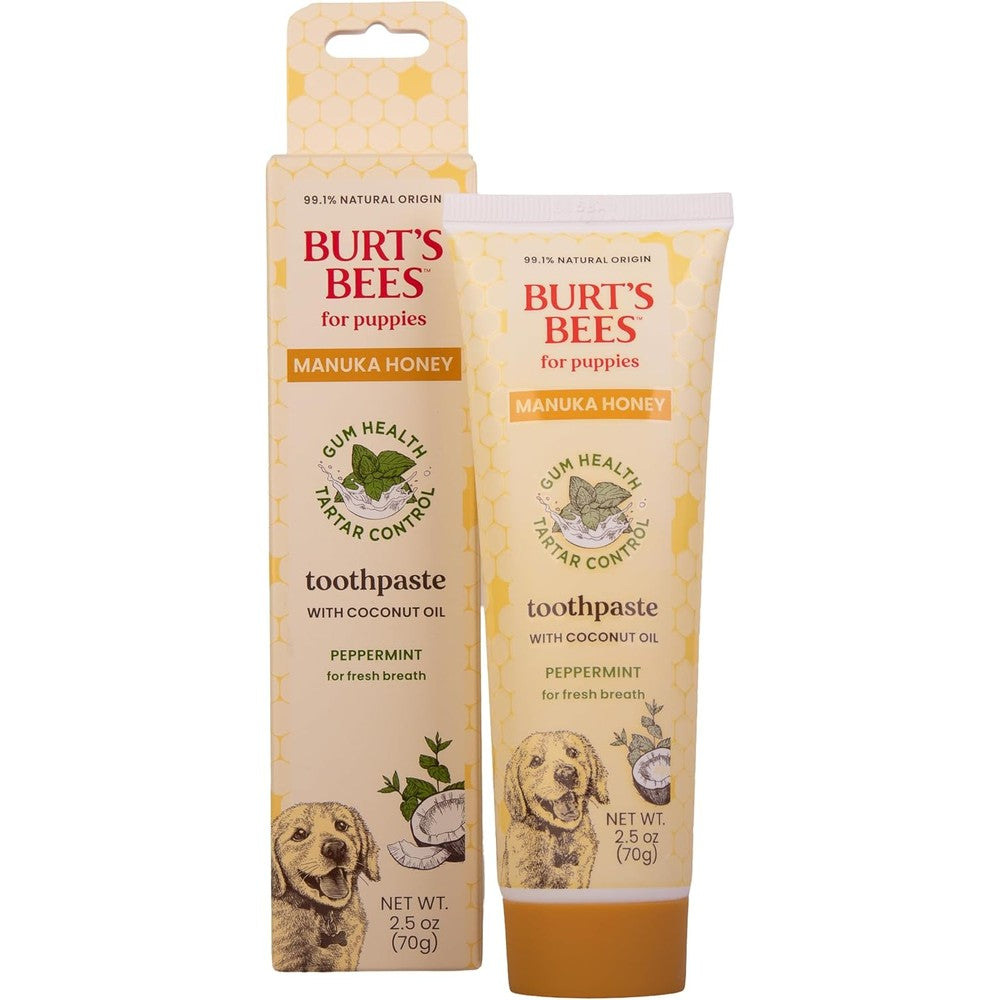 Burt's Bees For Pets Peppermint Toothpaste For Puppies With Manuka Honey And Coconut Oil For Gum Health And Tartar Control 2.5 Ounce