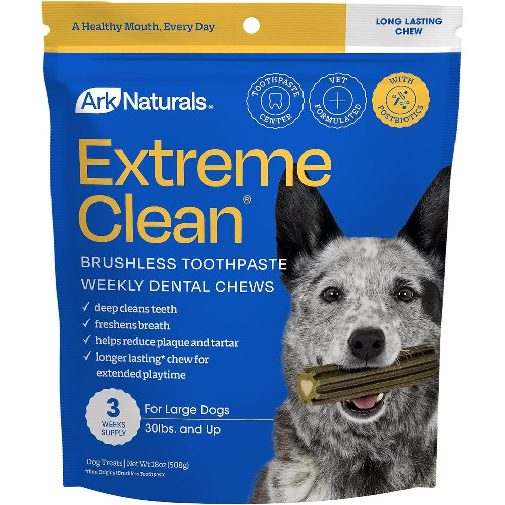 Ark Naturals Extreme Clean Brushless Toothpaste For Large Breeds 18 Ounce Bag Long Lasting Dental Chew With Toothpaste Center