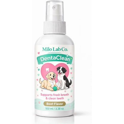 Milo Lab Co Dentaclean Probiotic Dental Spray For Dogs Beef Flavor No Brush Tartar Plaque Remover Oral Care Solution 100 Milliliters 3.38 Ounces
