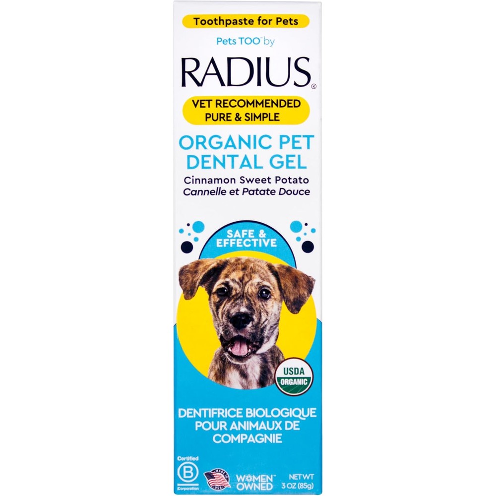Radius USDA Organic Canine Pet Toothpaste Cinnamon Sweet Potato Flavor 3 Ounce Non Toxic Dental Gel For Dogs