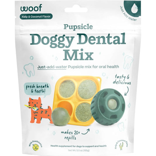 WOOF Doggy Dental Pupsicle Mix Dog Teeth Cleaning Powder Long Lasting Postbiotic Dental Enzyme Mix Kelp And Coconut Flavor Twenty Refills