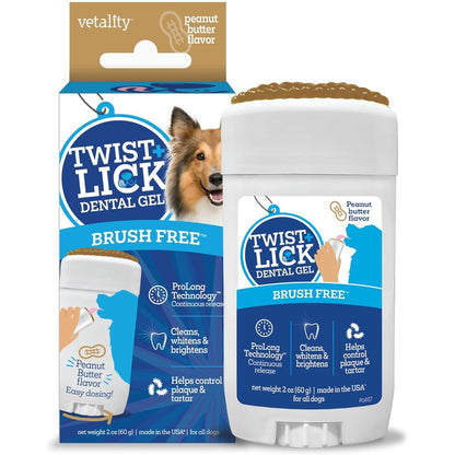 Vetality Twist And Lick Dental Gel For Dogs, Cleans Teeth And Freshens Breath For 24 Hours, Peanut Butter Flavor, 2 Fluid Ounces, 30 Day Supply