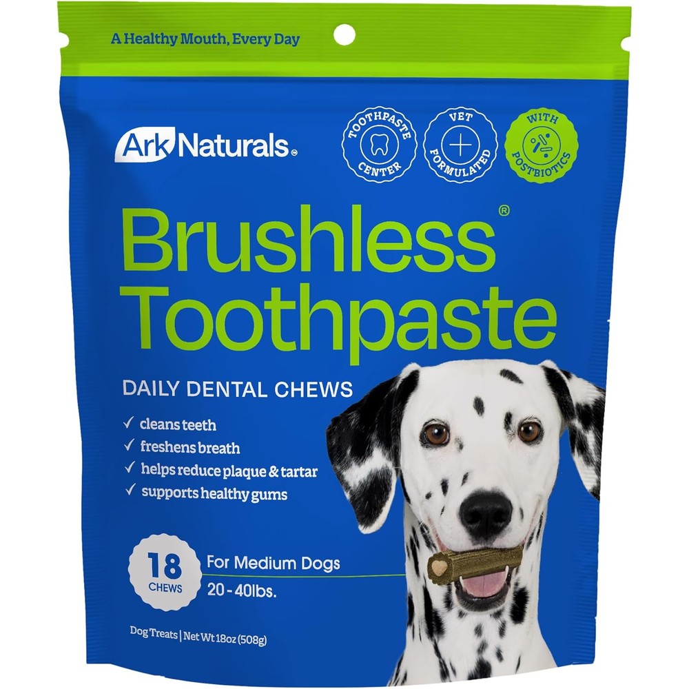 Ark Naturals brushless toothpaste medium dog chews front view packaging