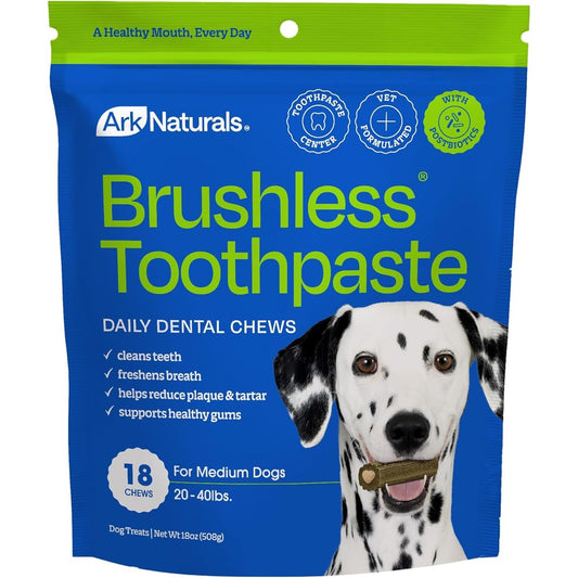 Ark Naturals Brushless Toothpaste Dog Dental Chews For Medium Breeds 18 Ounce Pack