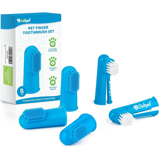 Boshel Dog Finger Toothbrush Set 8 Pack Includes 6 Silicone And 2 Nylon Bristle Brushes For Small And Large Breed Pet Dental Care