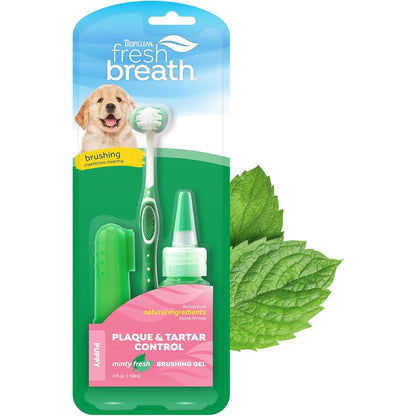 TropiClean Fresh Breath Puppy Oral Care Kit Toothbrush and Dental Gel for Teeth Cleaning Plaque and Tartar Removal Mint Flavor 59 Milliliters