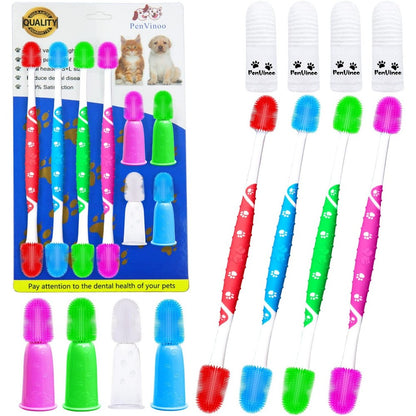 PenVinoo 360 Degree Dog Toothbrush and Pet Finger Toothbrush Dental Care Kit for Medium and Large Dogs Eight Pack Multicolor