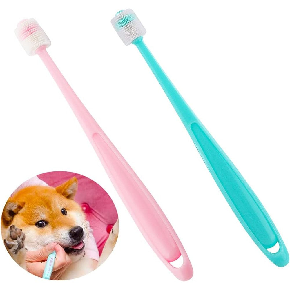 Dqitj 360 Degree Small Dog And Cat Toothbrush 2 Piece Set Soft Silicone Bristles For Deep Oral Cleaning And Gum Care