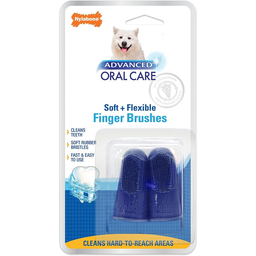 Nylabone Advanced Oral Care Dog Dental Finger Brush For Plaque And Tartar Removal With Soft Bristles Two Count Pack One Size