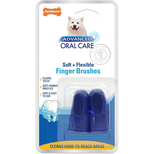 Nylabone Advanced Oral Care Dog Dental Finger Brush For Plaque And Tartar Removal With Soft Bristles Two Count Pack One Size