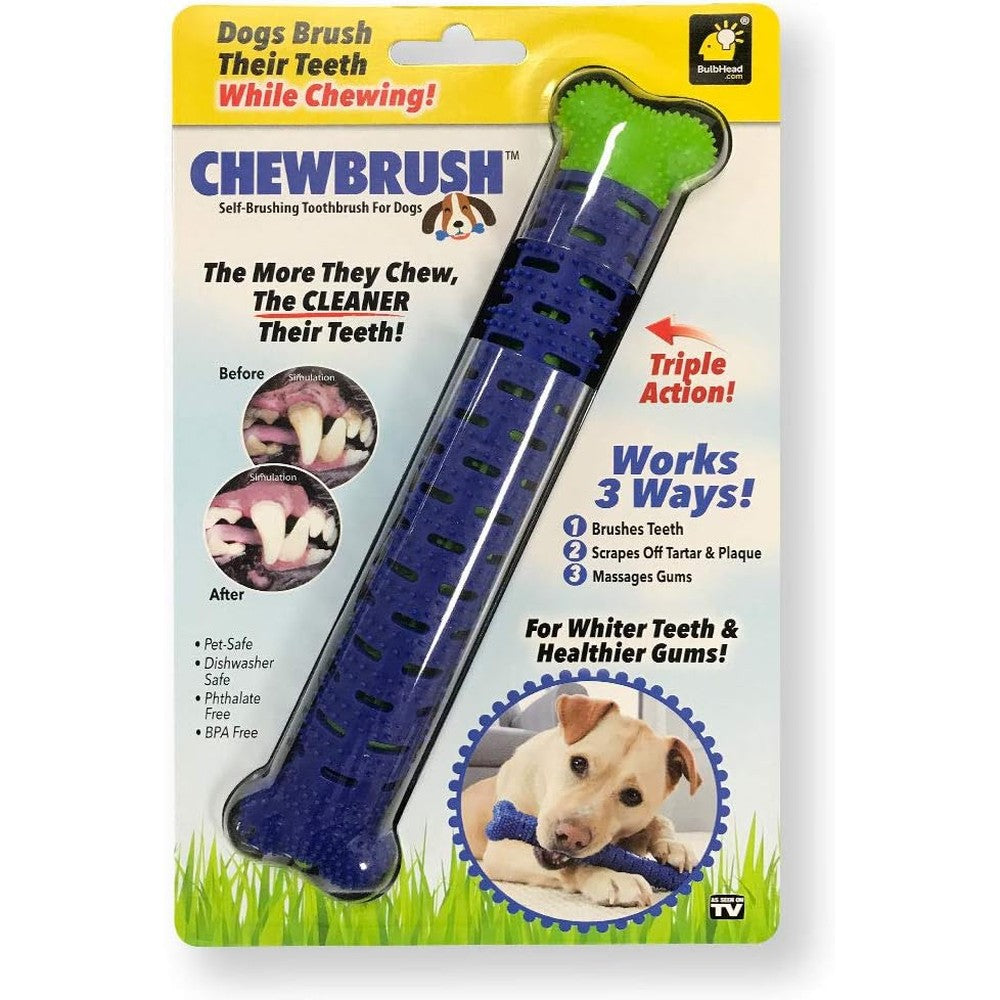 Buraq BulbHead Chewbrush Dog Toothbrush And Dental Chew Toy Three In One Self Brushing Bone For Plaque And Tartar Removal Light Blue One Pack