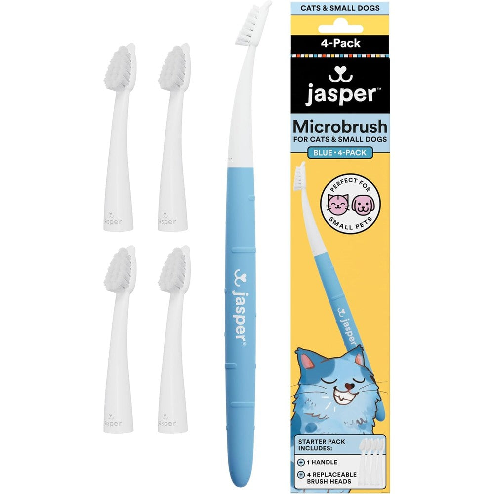 Jasper Microbrush Vet Approved Cat Toothbrush And Small Dog Dental Care Kit With Non Slip Handle And Four Replaceable Brush Heads Blue