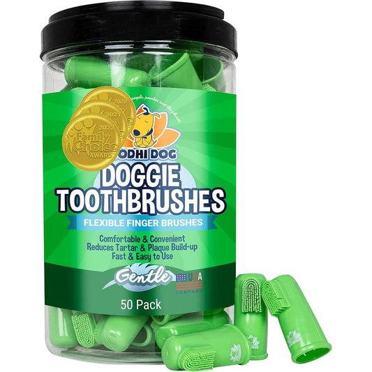 Bodhi Dog Gentle Disposable Dog And Cat Finger Toothbrush With Soft Flexible Silicone Bristles and Built In Tongue Scraper Fifty Count