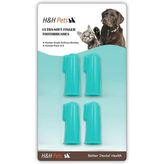 H&H Pets Silicone Finger Toothbrush For Dogs And Cats Professional Pet Dental Cleaning Set 4 Count Small Size