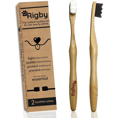 Oh Rigby Dog Toothbrush With 10,000 Ultra-Soft Bristles For Sensitive Pet Teeth And Gums, Natural Bamboo Handle For Gentle Oral Care