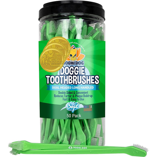 Bodhi Dog Dual Headed Toothbrush for Dogs and Cats with Pet Safe Super Soft Bristles for Gentle Oral Care Clean Routine Pack of Fifty Count