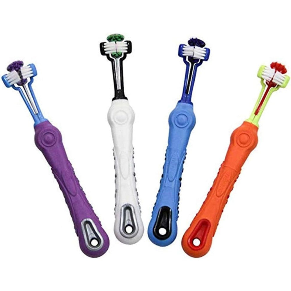 Orgrimmar Three Sided Pet Toothbrush For Dogs And Cats Oral Dental Care Tartar Teeth Cleaning Pack Of Four Assorted Colors