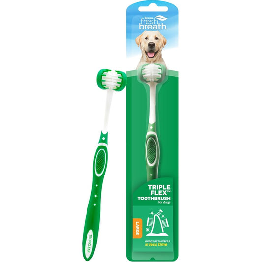 TropiClean Fresh Breath TripleFlex Toothbrush For Large Dogs Three Sided Three Hundred And Sixty Degree Complete Dental Care Toothbrush