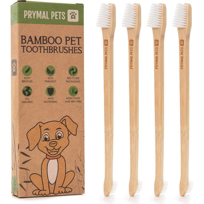 Prymal Pets Bamboo Dog Toothbrush 4-Pack Two Sided Brush For Small And Large Dogs And Cats With Soft Bristles For Dental Care