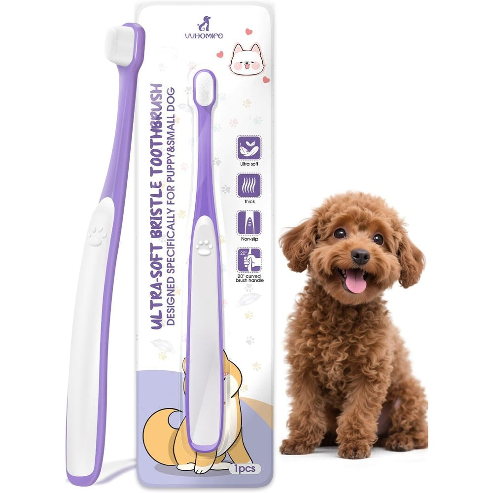 VVHOMIFE Tiny Dog Toothbrush For Small Dogs With 0.59 Inch Mini Head Curved Handle And Soft Bristles For Sensitive Gums And Teeth Cleaning