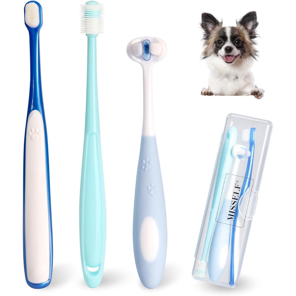 Misself Ultra Soft Nano Dog Toothbrush Kit For Small Breeds, 360 Degree Silicone Pet Dental Care Set Of 3 Different Shapes