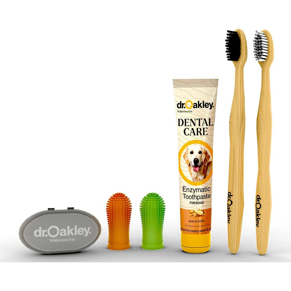 Dr. Oakley Total Dental Care Kit For Dogs And Cats With Enzymatic Toothpaste Peanut Butter Flavor And Brushes