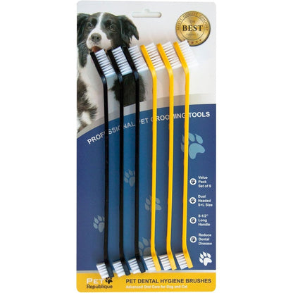 Pet Republique Dog Toothbrush Set of Six Dual Headed Dental Hygiene Brushes for Small to Large Dogs and Cats