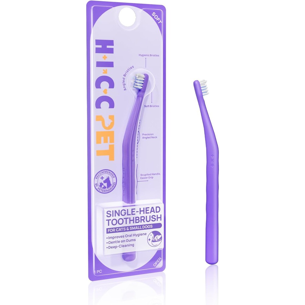 Hicc Pet Toothbrush For Cats And Small Dogs Vet Recommended Ergonomic Dental Care Tool With Triple Bristle Design For Oral Hygiene