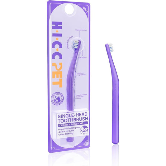 Hicc Pet Toothbrush For Cats And Small Dogs Vet Recommended Ergonomic Dental Care Tool With Triple Bristle Design For Oral Hygiene