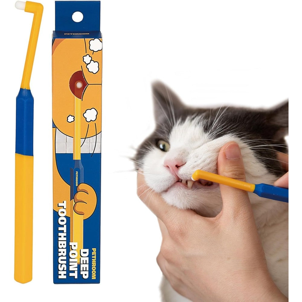 Pethroom Deep Point Pet Toothbrush For Cats And Small Dogs With Ultra Soft 0.08 Millimeter PBT Bristles For Precision Dental Care
