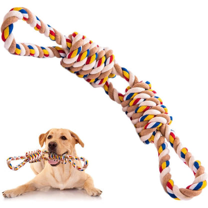REFEVENO Aggressive Chew Rope Toys For Medium Large Dogs 5 Knots Cotton Twisted Dog Teeth Cleaning Tug Of War Toy 37 Centimeters Multi Color
