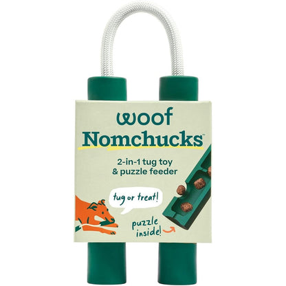 WOOF Nomchucks Dual Puzzle Feeder Enrichment Dog Toy And Tug Toy With Long Lasting Nylon Rope And Natural Rubber Green