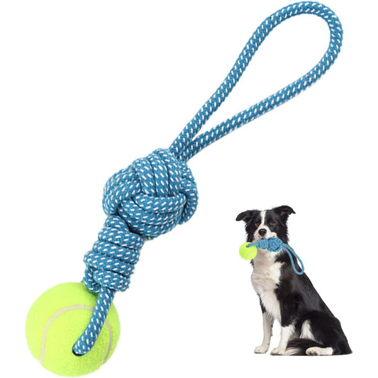 Erhalithegro Dog Rope Toy For Medium And Small Dogs Interactive Puppy Tug Of War Cotton Chew Toy With Tennis Ball Blue And Green