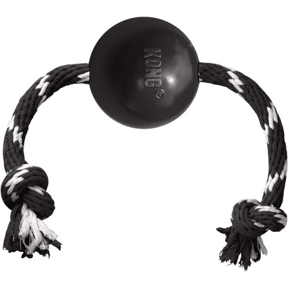 KONG Extreme Ball With Rope Durable Rubber Dog Fetch And Tug Toy For Large Breeds Black Large Size