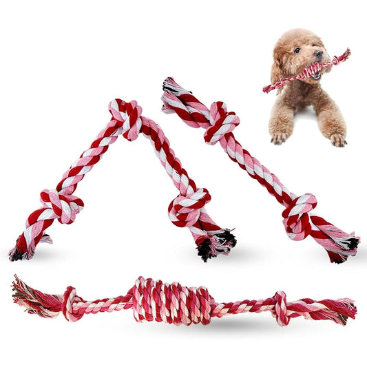 Vrindavaniprimrose Puppy Cotton Knot Rope Toys For Small Dogs And Puppies Durable Teething And Tug Of War Chew Toy Set Pink Small Three Pack
