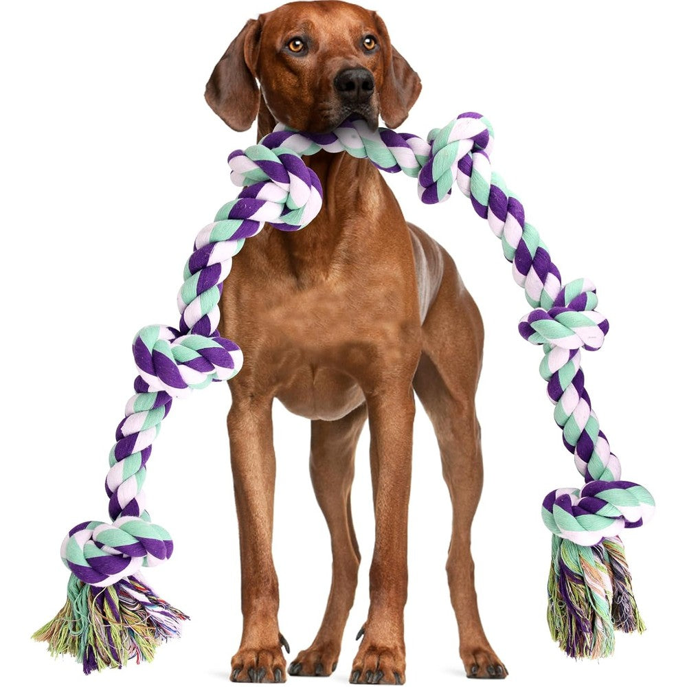 Loncoldy Dog Rope Toy 42 Inch 6 Knots Indestructible Natural Cotton Heavy Duty Tug Of War Chew Toy For Medium And Large Breeds