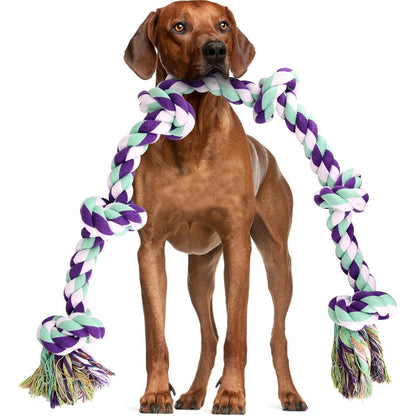 Loncoldy Dog Rope Toy 42 Inch 6 Knots Indestructible Natural Cotton Heavy Duty Tug Of War Chew Toy For Medium And Large Breeds