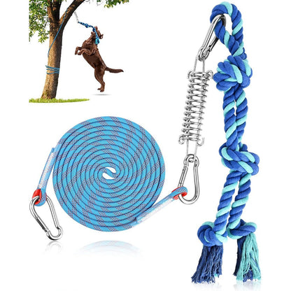Petbobi Spring Pole Dog Rope Toy With 16 Feet Durable Nylon Rope Heavy Duty Steel Bungee Tug For Medium And Large Breeds