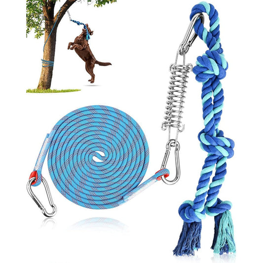 Petbobi Spring Pole Dog Rope Toy With 16 Feet Durable Nylon Rope Heavy Duty Steel Bungee Tug For Medium And Large Breeds