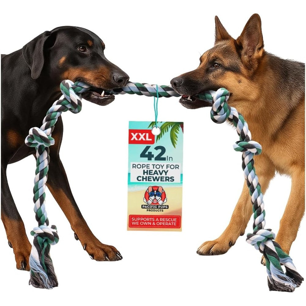 Pacific Pups Products Giant Dog Rope Toy For Extra Large Dogs Forty Two Inch Six Knot Indestructible Chew Toy
