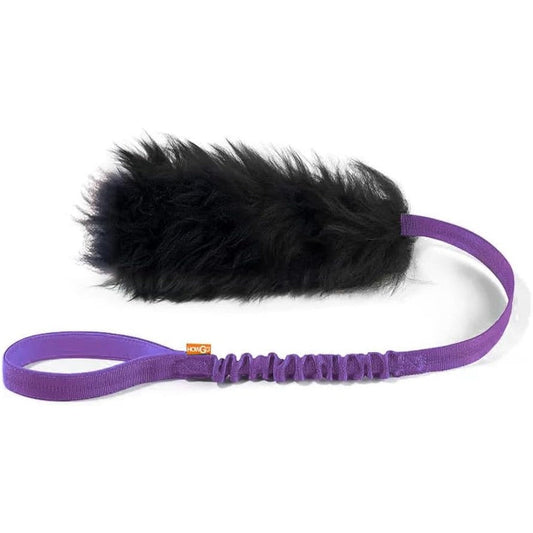 HOWGO Dog Rope Toy Bungee Chaser Interactive Tug Toy Made With One Hundred Percent Genuine Australian Sheepskin Fur Purple Long Without Ball