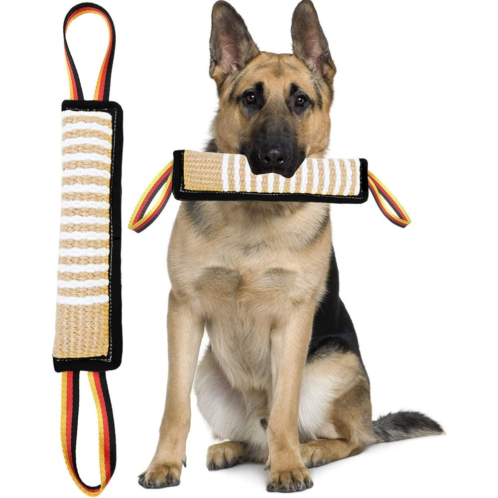 Clysoru Tough Dog Tug Toy Jute Bite Pillow Training Equipment With Reflective Handles For Puppies To Large Dogs Orange Eleven Point Three Inches