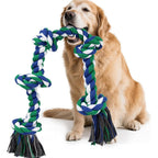 SZEE Dog Rope Toy For Large Dogs Heavy Duty 37 Inch 5 Knots Tug Of War Rope For Aggressive Chewers Green And Blue