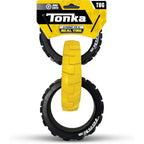 Tonka 3-Ring Tug Outdoor Dog Toy Durable Rubber Flex Tread Interlocking Tug of War Ring Toy for Medium and Large Breeds Black and Yellow 10.5 Inches